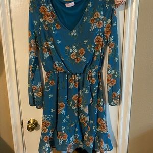 Pink Lily Teal Floral Dress